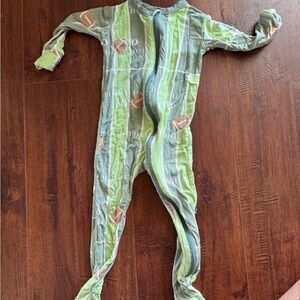 Kickee Pants Green Football Print Kids Footie